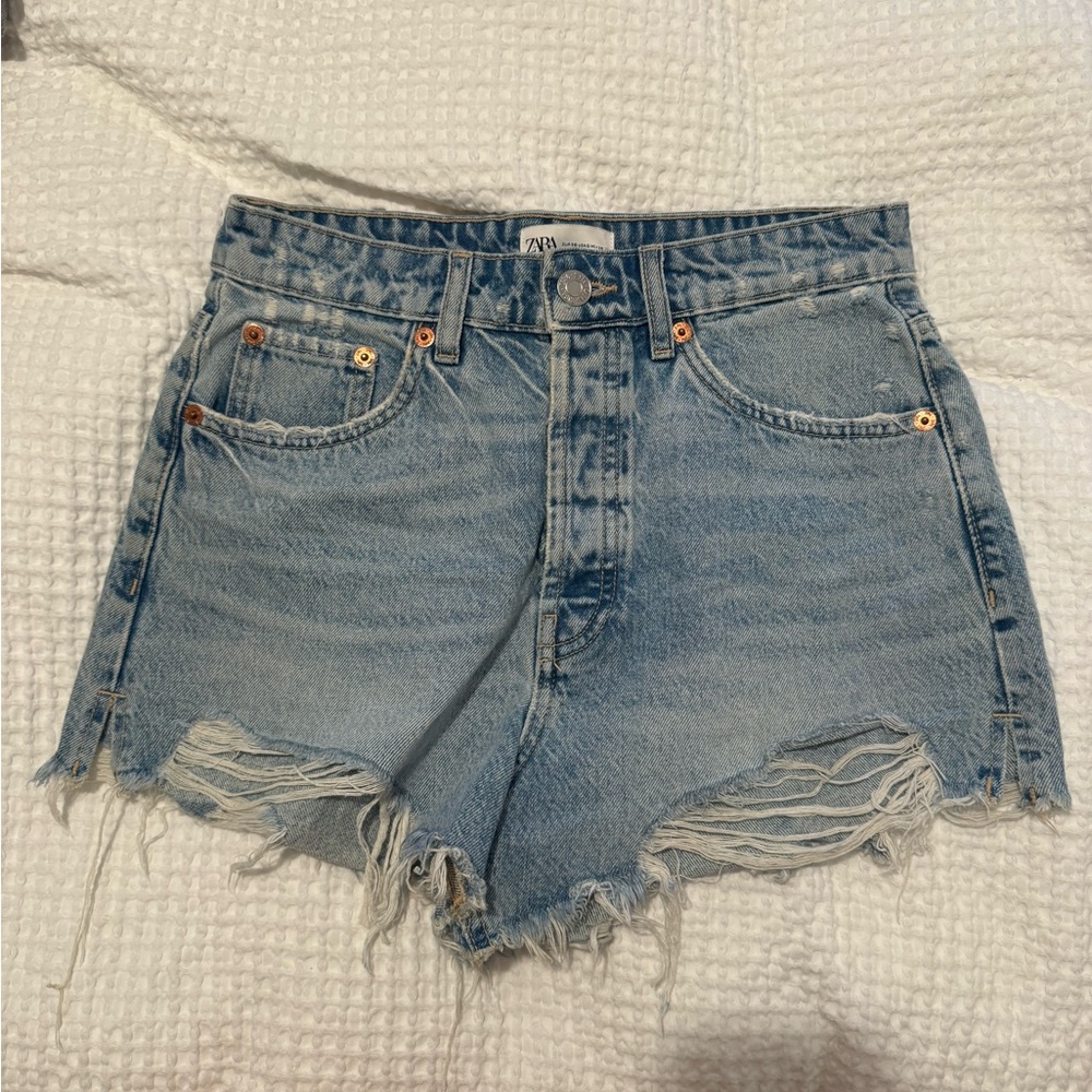Zara High rise denim shorts